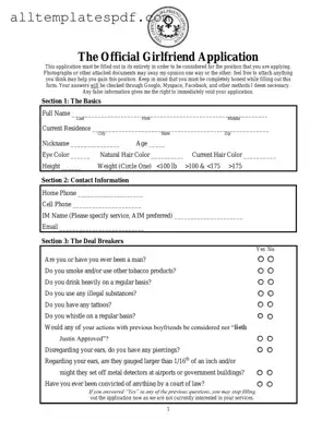 Fill Out a Valid Girlfriend Application Form