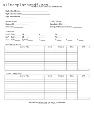Fill Out a Valid High School Transcript Form