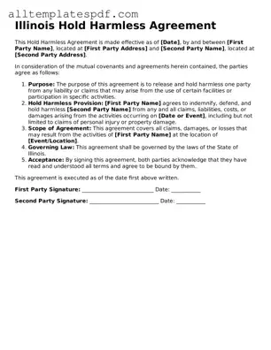 Blank Hold Harmless Agreement Template for the State of Illinois
