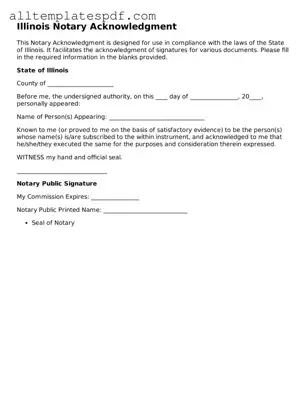 Blank Notary Acknowledgement Template for the State of Illinois