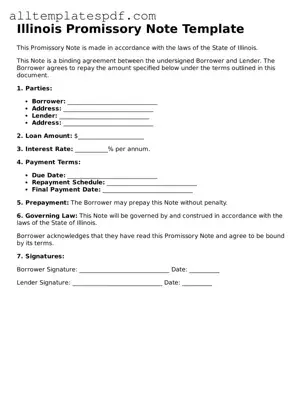 Blank Promissory Note Template for the State of Illinois
