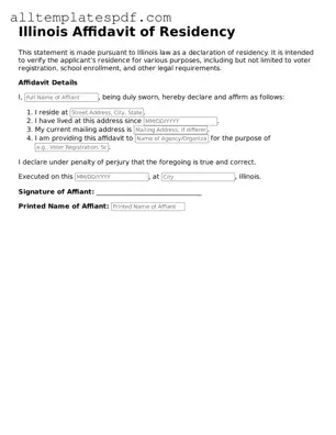 Blank Affidavit of Residency Template for the State of Illinois