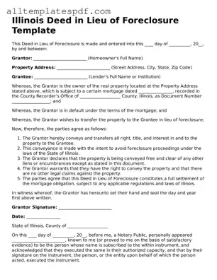 Blank Deed in Lieu of Foreclosure Template for the State of Illinois