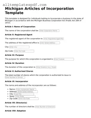 Blank Articles of Incorporation Template for the State of Michigan