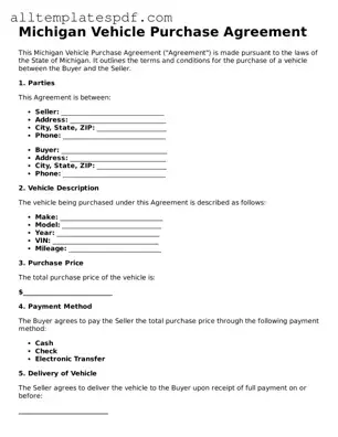Blank Vehicle Purchase Agreement Template for the State of Michigan