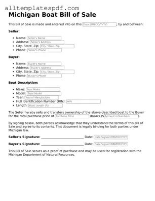 Blank Boat Bill of Sale Template for the State of Michigan