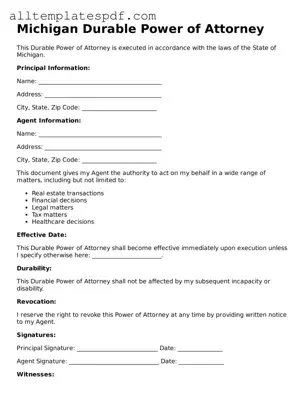 Blank Durable Power of Attorney Template for the State of Michigan