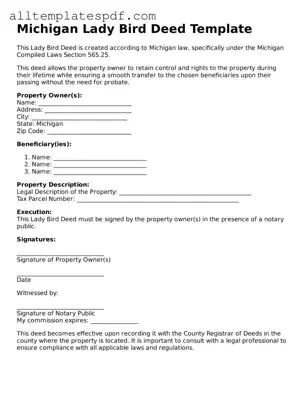Blank Lady Bird Deed Template for the State of Michigan