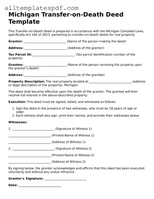 Blank Transfer-on-Death Deed Template for the State of Michigan