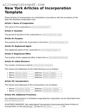 Blank Articles of Incorporation Template for the State of New York