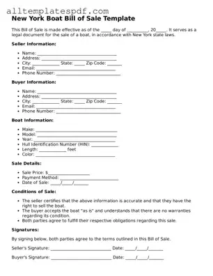 Blank Boat Bill of Sale Template for the State of New York