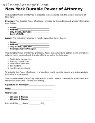 Blank Durable Power of Attorney Template for the State of New York