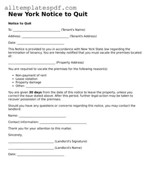 Blank Notice to Quit Template for the State of New York