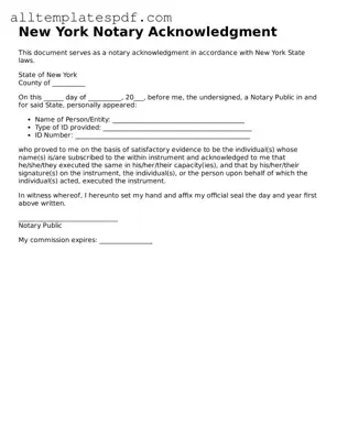 Blank Notary Acknowledgement Template for the State of New York