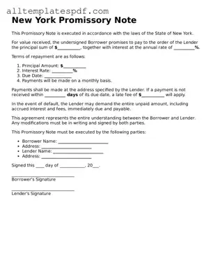 Blank Promissory Note Template for the State of New York