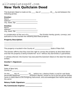 Blank Quitclaim Deed Template for the State of New York