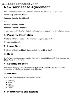 Blank Lease Agreement Template for the State of New York