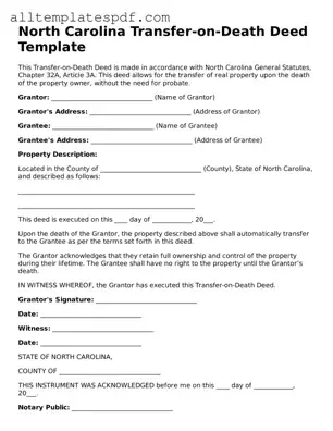 Blank Transfer-on-Death Deed Template for the State of North Carolina