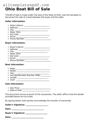 Blank Boat Bill of Sale Template for the State of Ohio