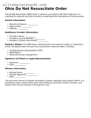 Blank Do Not Resuscitate Order Template for the State of Ohio
