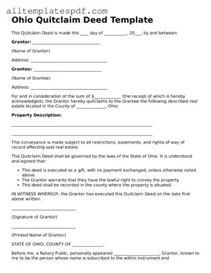 Blank Quitclaim Deed Template for the State of Ohio