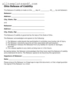 Blank Release of Liability Template for the State of Ohio