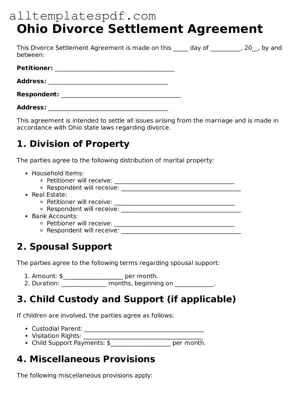 Blank Divorce Settlement Agreement Template for the State of Ohio