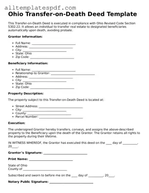 Blank Transfer-on-Death Deed Template for the State of Ohio