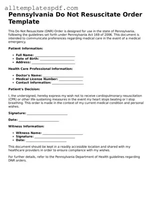 Blank Do Not Resuscitate Order Template for the State of Pennsylvania