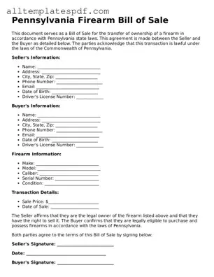 Blank Firearm Bill of Sale Template for the State of Pennsylvania
