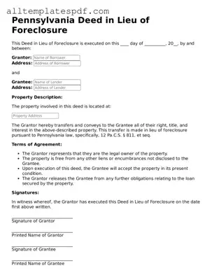 Blank Deed in Lieu of Foreclosure Template for the State of Pennsylvania