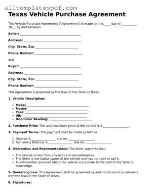 Blank Vehicle Purchase Agreement Template for the State of Texas