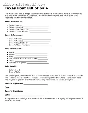 Blank Boat Bill of Sale Template for the State of Texas