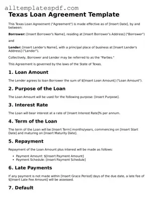Blank Loan Agreement Template for the State of Texas