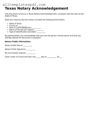 Blank Notary Acknowledgement Template for the State of Texas