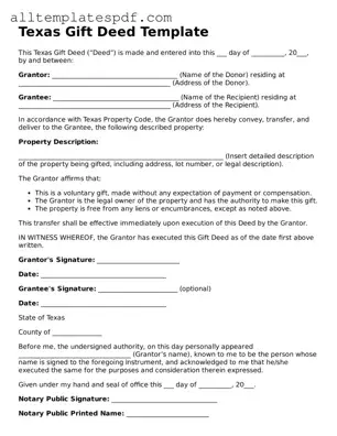 Blank Gift Deed Template for the State of Texas