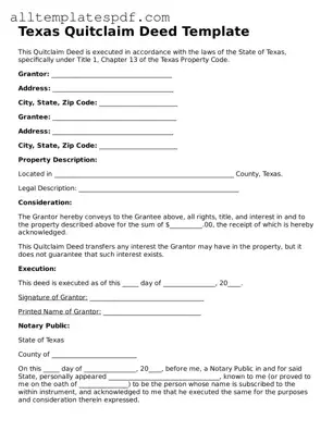 Blank Quitclaim Deed Template for the State of Texas