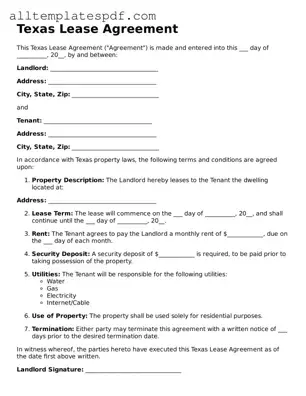 Blank Lease Agreement Template for the State of Texas