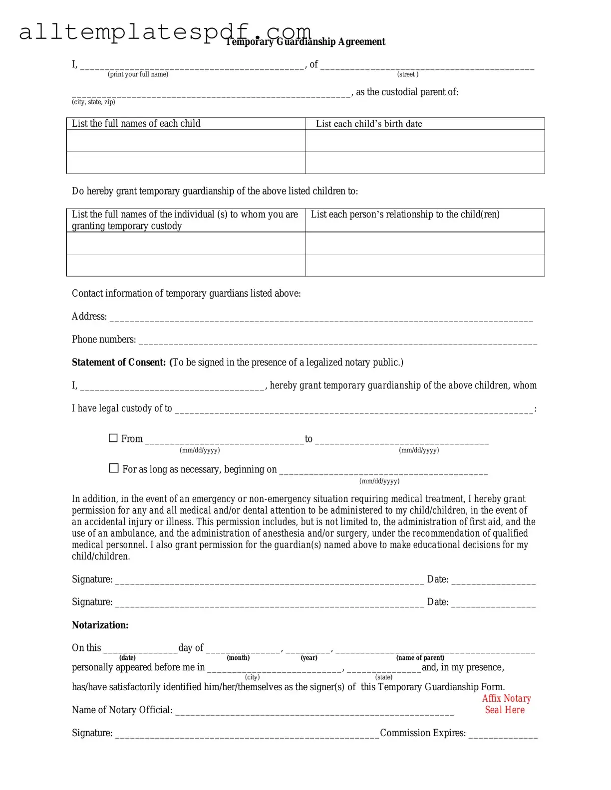 Fill Out a Valid Temporary Custody Form