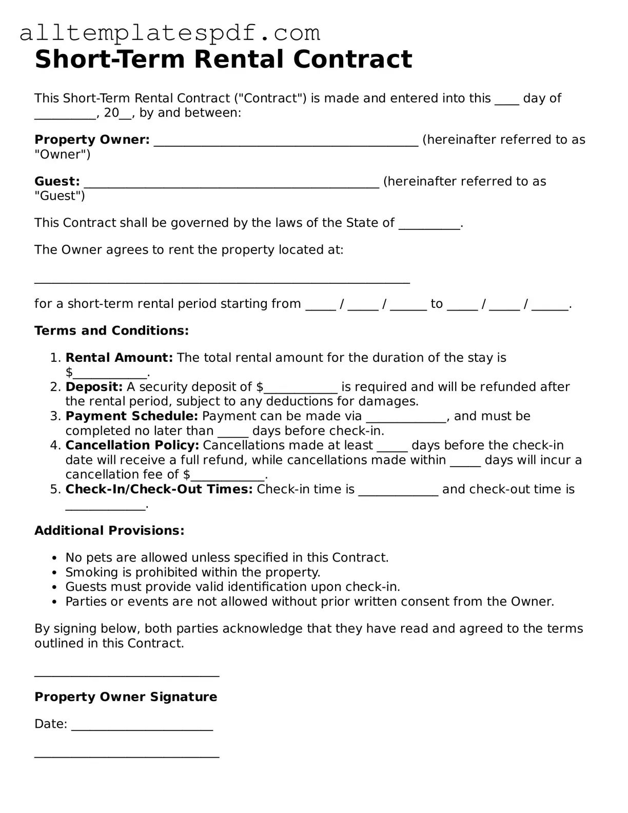 Attorney-Approved Short-Term Rental Contract Template