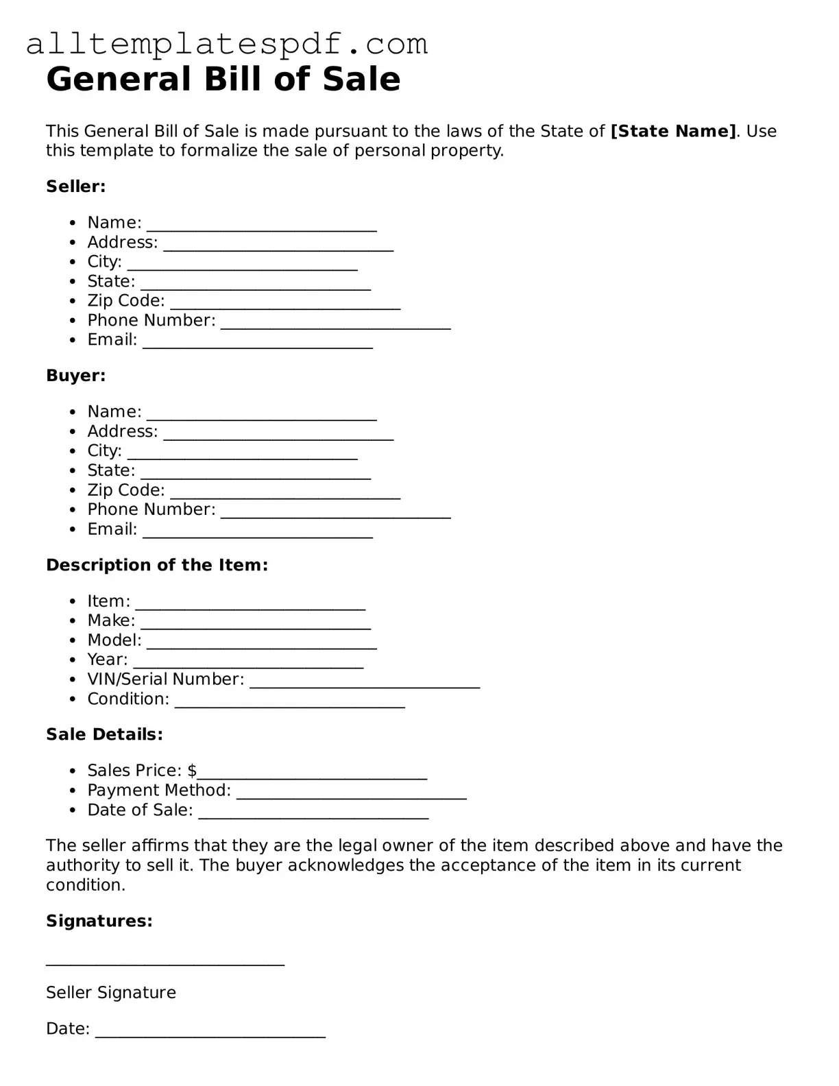 Attorney-Approved General Bill of Sale Template