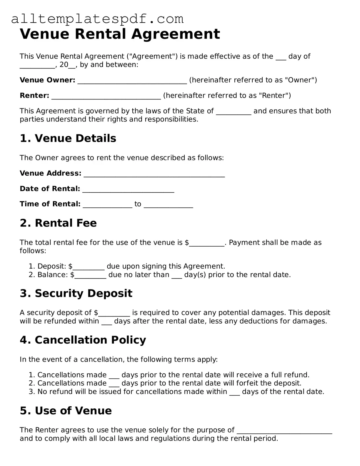 Attorney-Approved Venue Rental Agreement Template