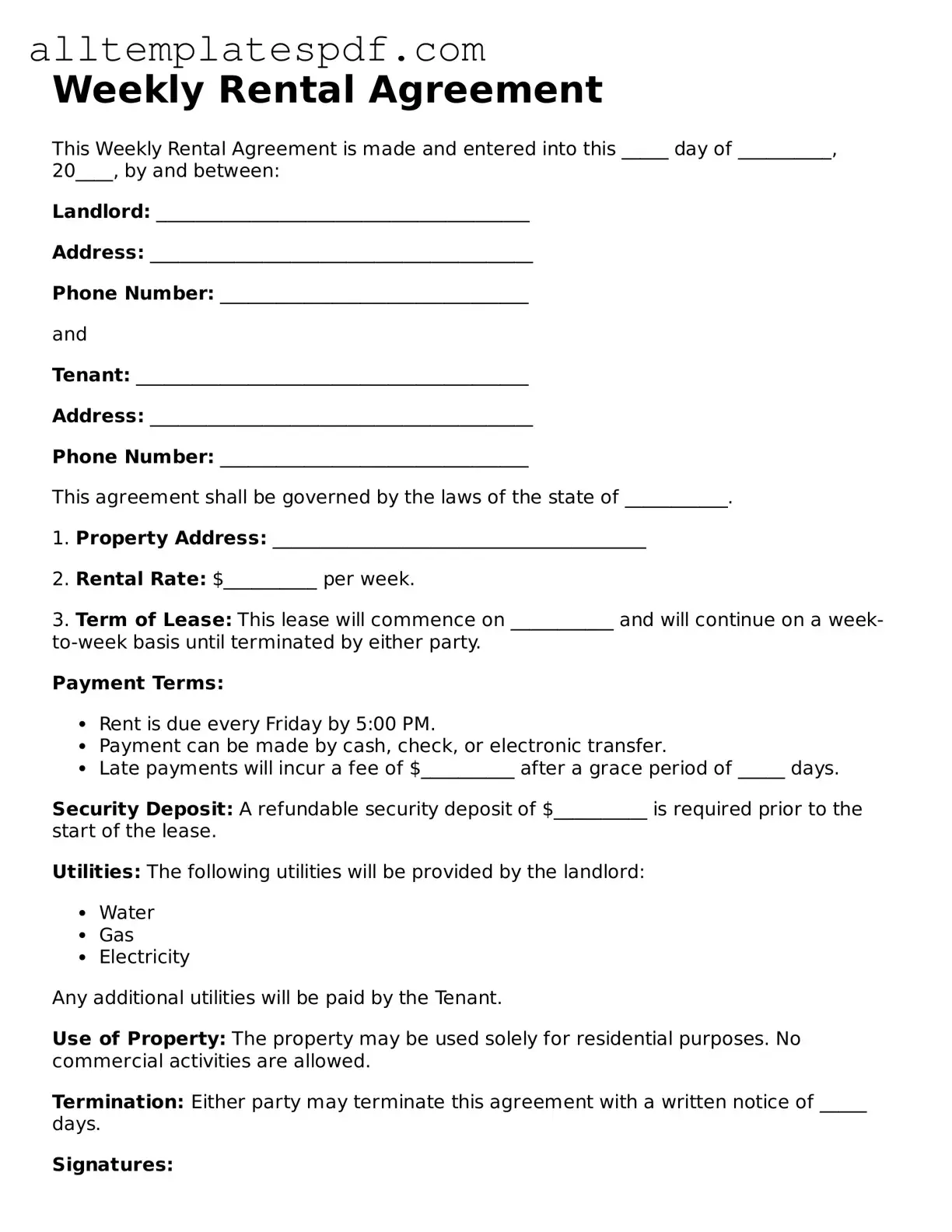 Attorney-Approved Weekly Rental Agreement Template