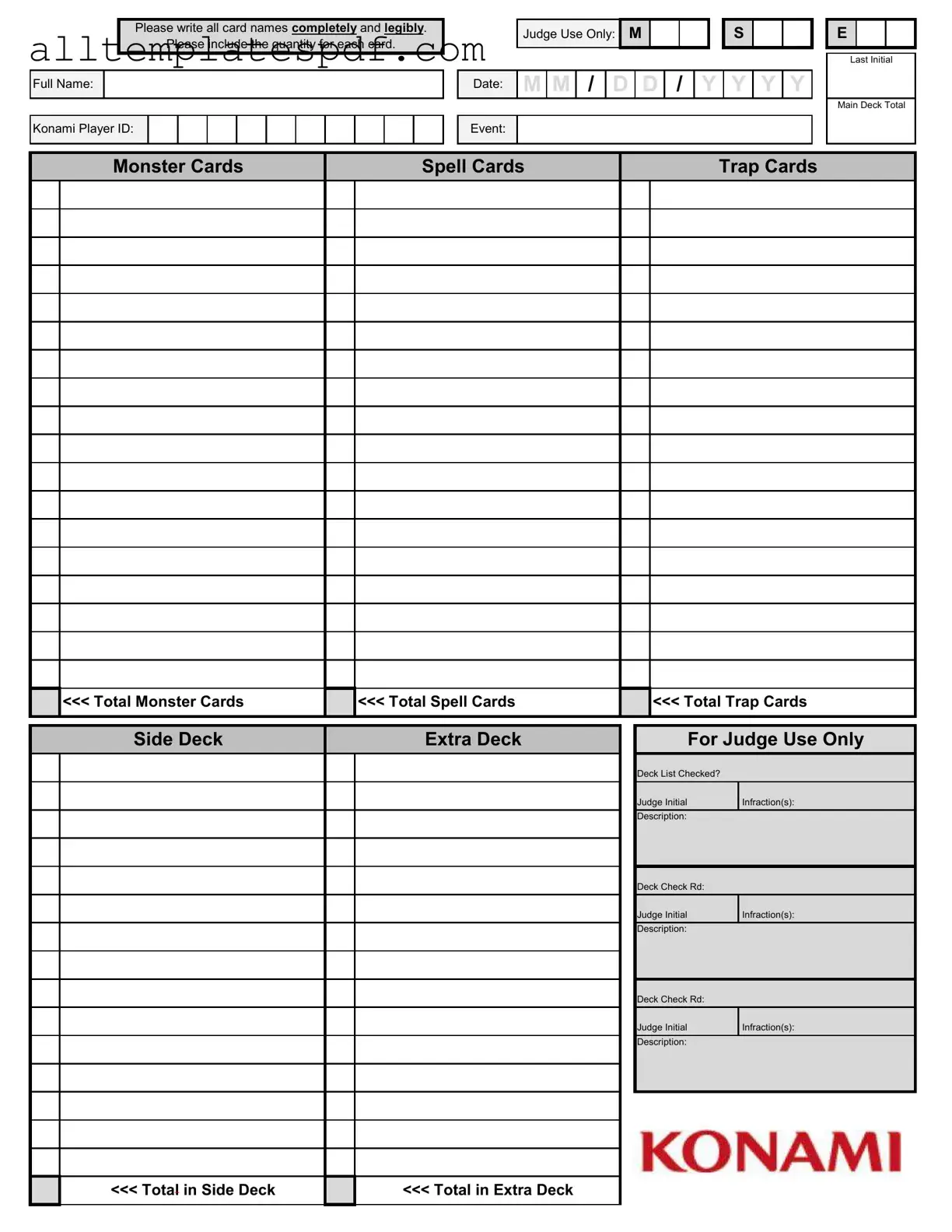 Fill Out a Valid Konami Decklist Form